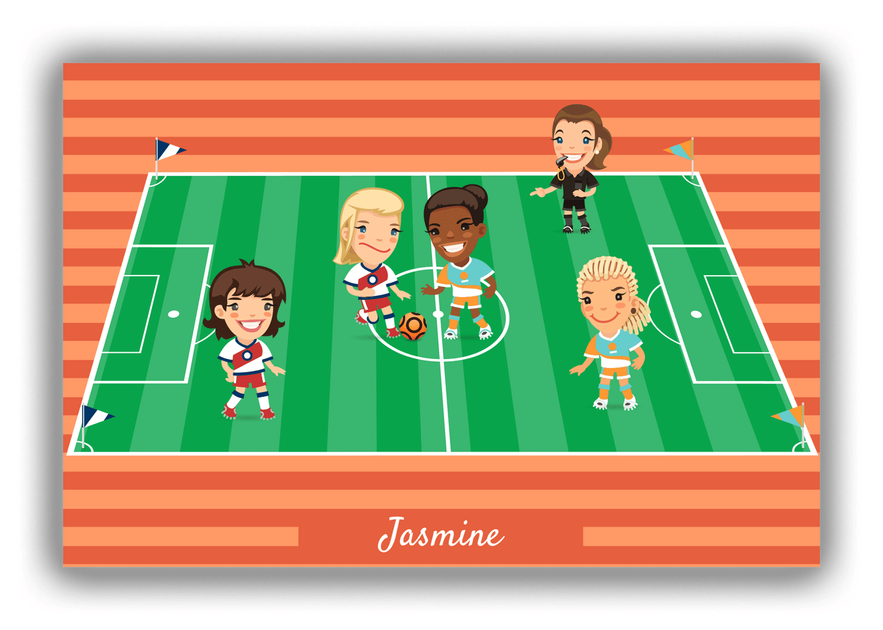 Personalized Soccer Canvas Wrap & Photo Print XXXI - Girls Team - Orange Background - Front View
