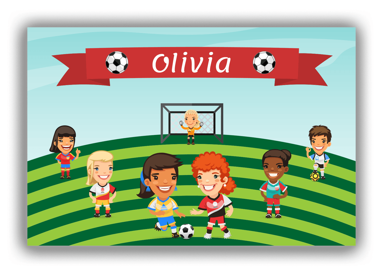 Personalized Soccer Canvas Wrap & Photo Print XXXIII - Girls Team - Blue Background - Front View