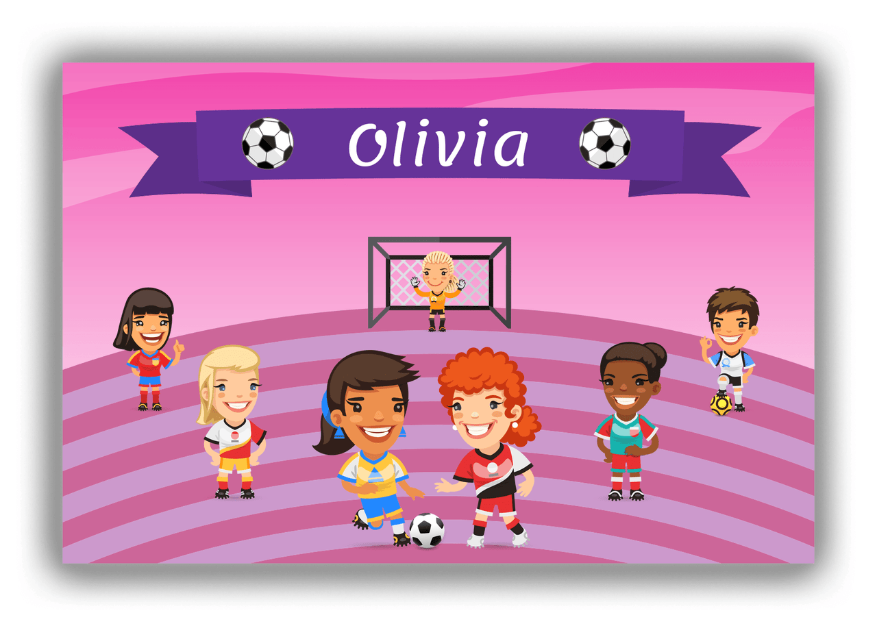 Personalized Soccer Canvas Wrap & Photo Print XXXIII - Girls Team - Pink Background - Front View