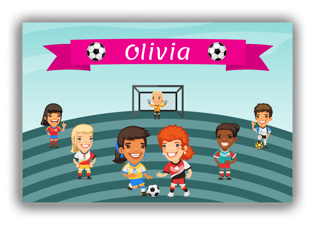 Personalized Soccer Canvas Wrap & Photo Print XXXIII - Girls Team - Blue Background II - Front View