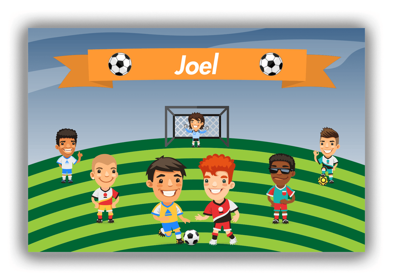 Personalized Soccer Canvas Wrap & Photo Print XXXIV - Boys Team - Blue Background - Front View
