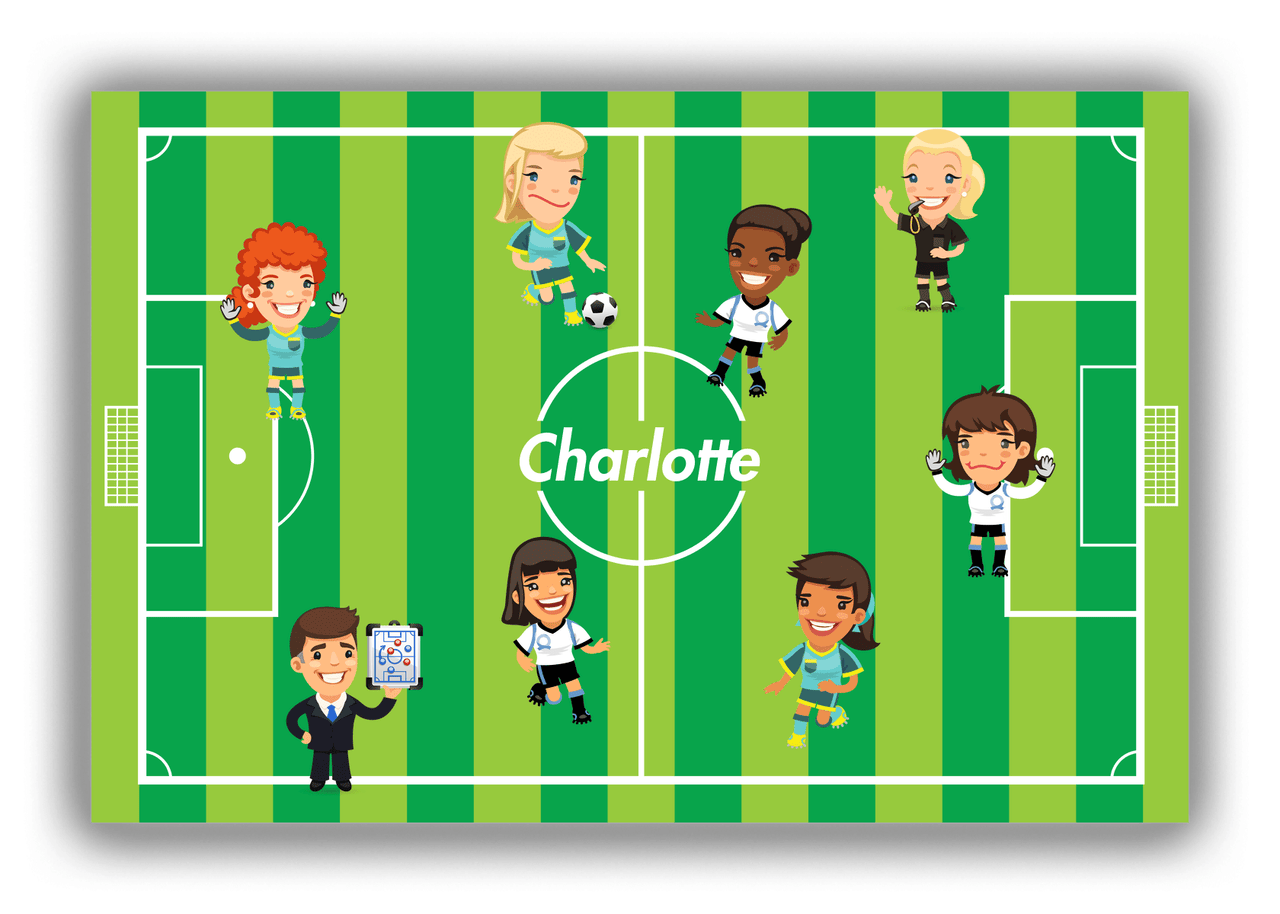 Personalized Soccer Canvas Wrap & Photo Print XXXVII - Green Background - Girls Team - Front View