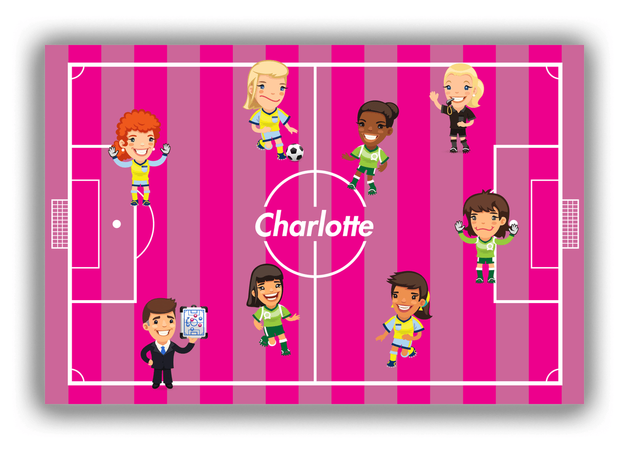 Personalized Soccer Canvas Wrap & Photo Print XXXVII - Pink Background - Girls Team - Front View