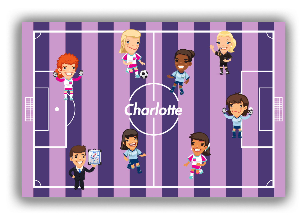 Personalized Soccer Canvas Wrap & Photo Print XXXVII - Purple Background - Girls Team - Front View
