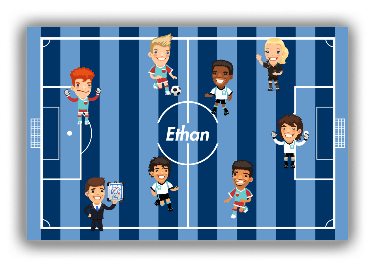 Personalized Soccer Canvas Wrap & Photo Print XXXVIII - Blue Background - Boys Team - Front View