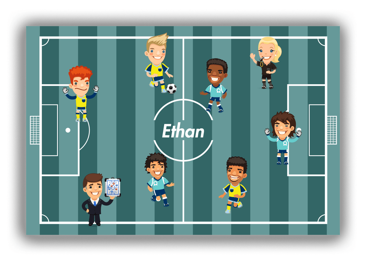 Personalized Soccer Canvas Wrap & Photo Print XXXVIII - Teal Background - Boys Team - Front View