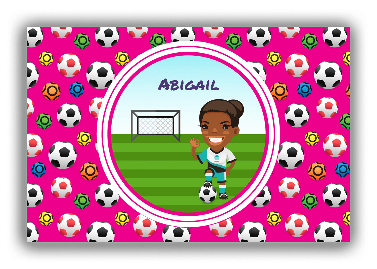 Personalized Soccer Canvas Wrap & Photo Print XXXIX - Pink Background - Black Girl - Front View
