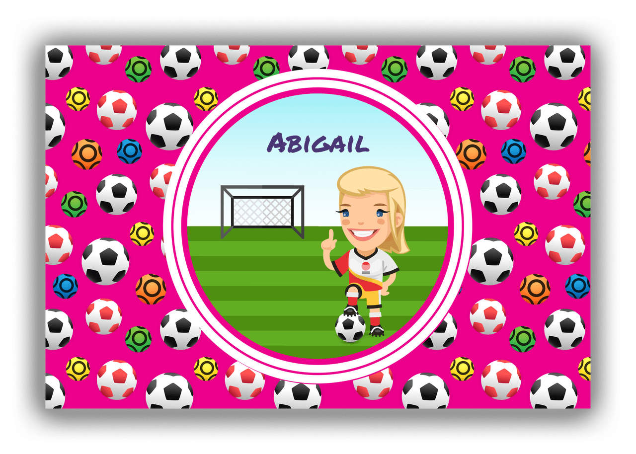 Personalized Soccer Canvas Wrap & Photo Print XXXIX - Pink Background - Blonde Girl I - Front View