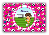 Thumbnail for Personalized Soccer Canvas Wrap & Photo Print XXXIX - Pink Background - Brunette Girl II - Front View