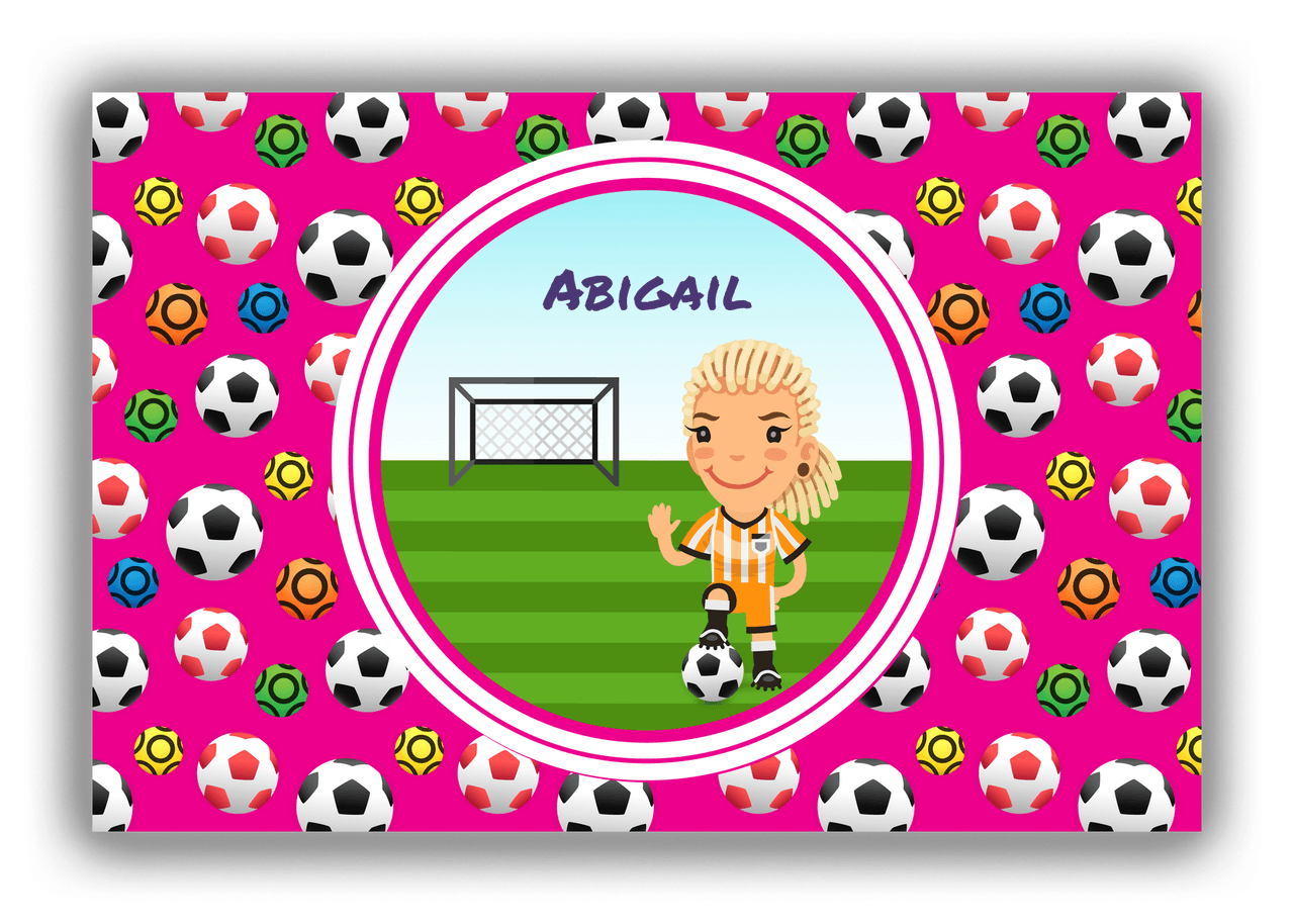 Personalized Soccer Canvas Wrap & Photo Print XXXIX - Pink Background - Blonde Girl II - Front View