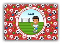 Thumbnail for Personalized Soccer Canvas Wrap & Photo Print XL - Red Background - Black Hair Boy I - Front View