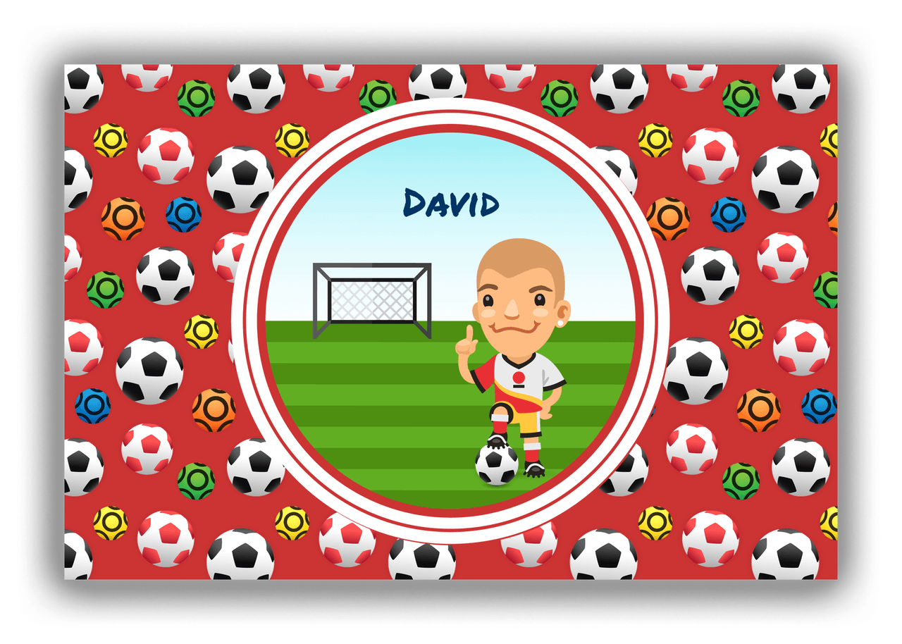 Personalized Soccer Canvas Wrap & Photo Print XL - Red Background - Blond Boy I - Front View