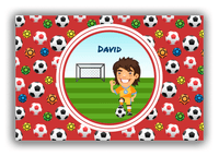 Thumbnail for Personalized Soccer Canvas Wrap & Photo Print XL - Red Background - Brown Hair Boy - Front View