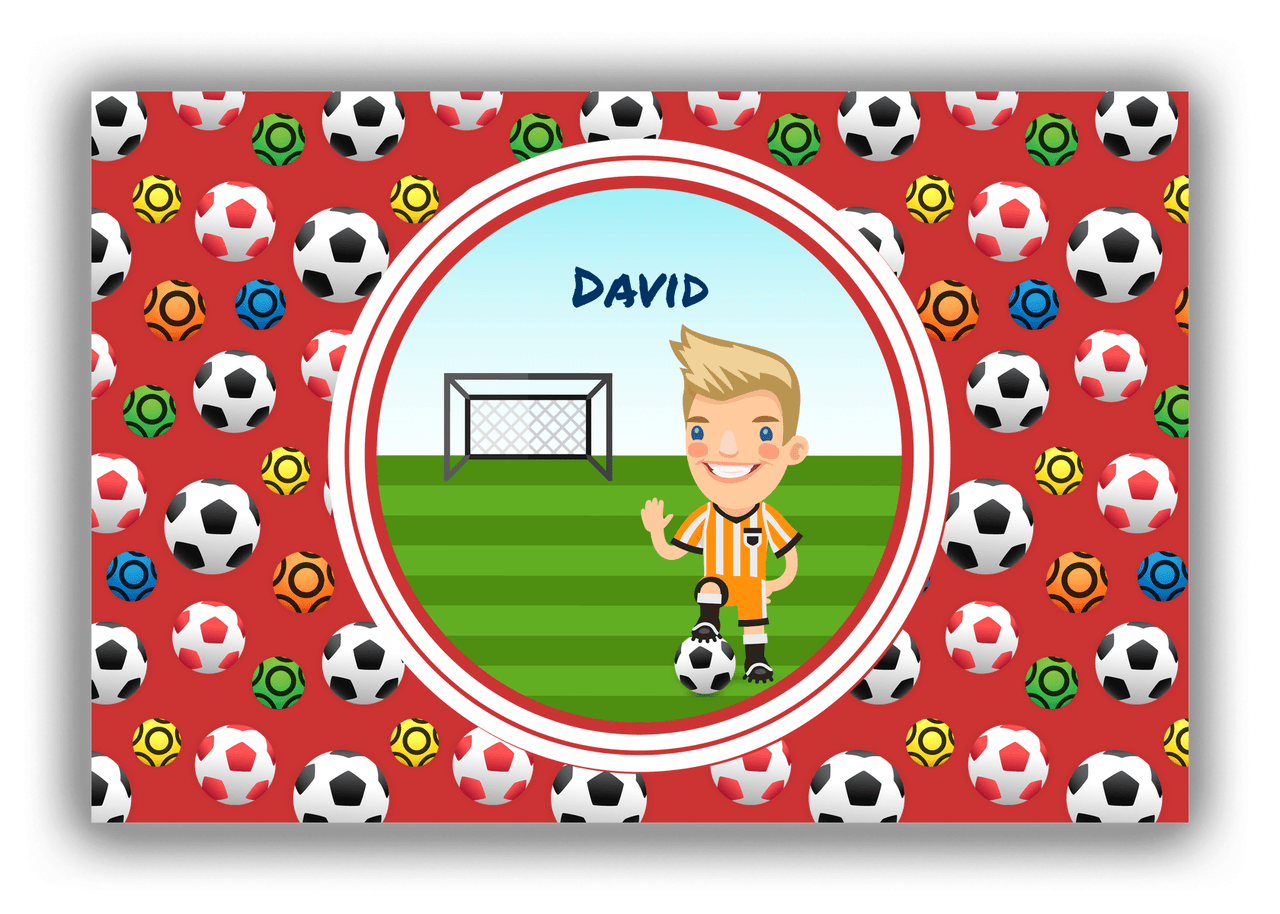 Personalized Soccer Canvas Wrap & Photo Print XL - Red Background - Blond Boy II - Front View