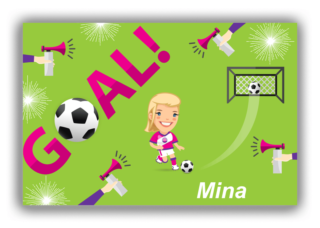 Personalized Soccer Canvas Wrap & Photo Print XLI - Goal Airhorn - Blonde Girl - Front View