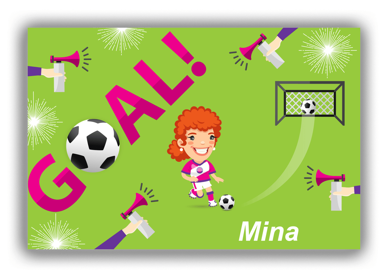 Personalized Soccer Canvas Wrap & Photo Print XLI - Goal Airhorn - Redhead Girl - Front View