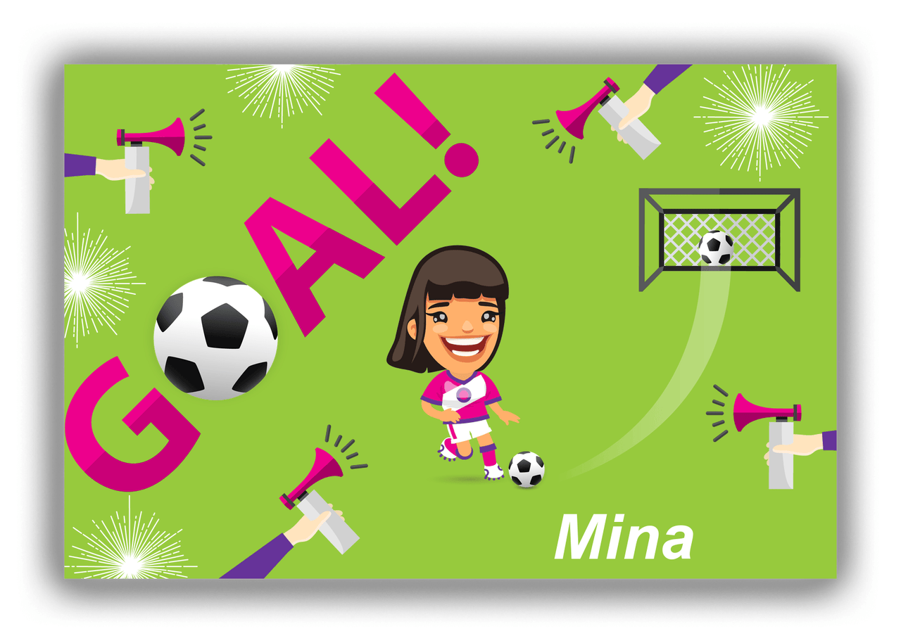 Personalized Soccer Canvas Wrap & Photo Print XLI - Goal Airhorn - Black Hair Girl - Front View