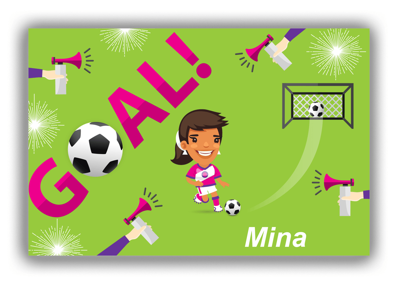 Personalized Soccer Canvas Wrap & Photo Print XLI - Goal Airhorn - Brunette Girl II - Front View