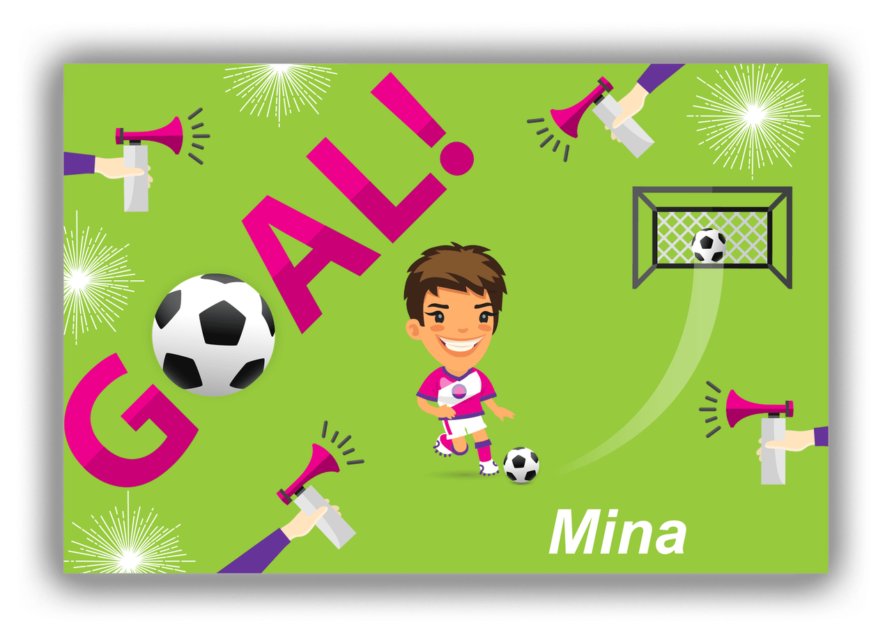 Personalized Soccer Canvas Wrap & Photo Print XLI - Goal Airhorn - Brunette Girl III - Front View