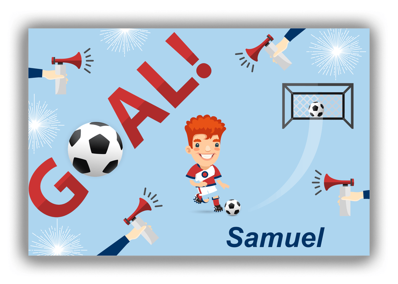 Personalized Soccer Canvas Wrap & Photo Print XLII - Goal Airhorn - Redhead Boy - Front View