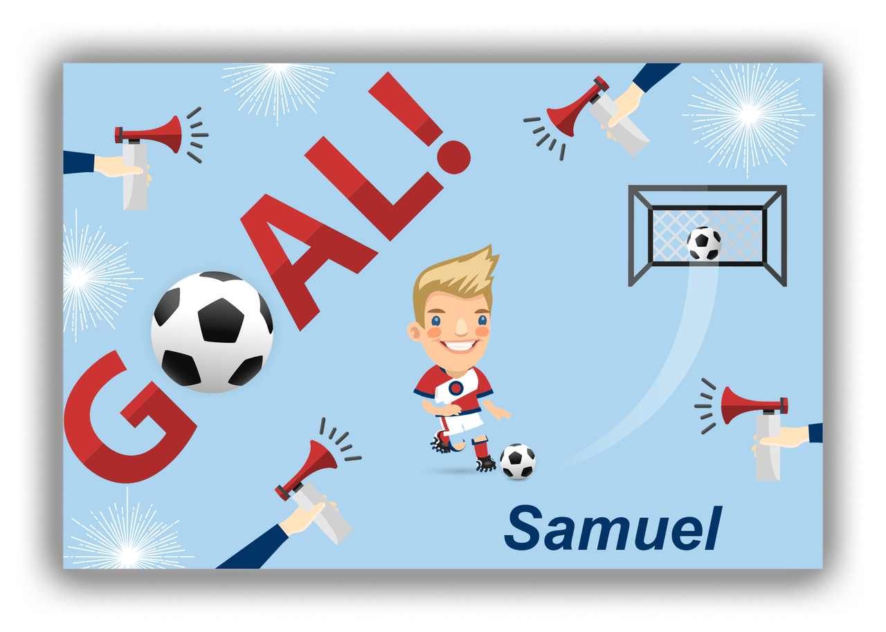 Personalized Soccer Canvas Wrap & Photo Print XLII - Goal Airhorn - Blond Boy - Front View