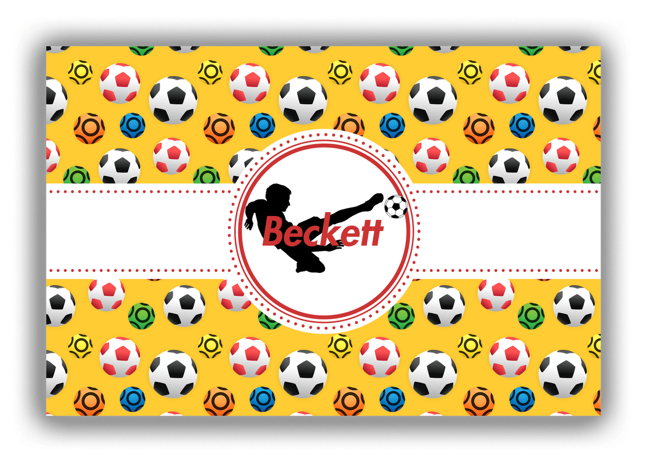 Personalized Soccer Canvas Wrap & Photo Print XLVII - Ribbon Pattern - Boy Silhouette I - Front View