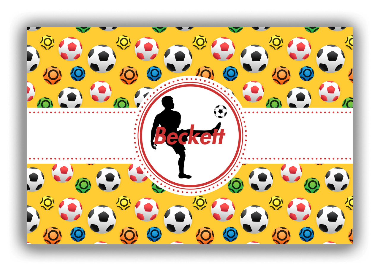 Personalized Soccer Canvas Wrap & Photo Print XLVII - Ribbon Pattern - Boy Silhouette II - Front View