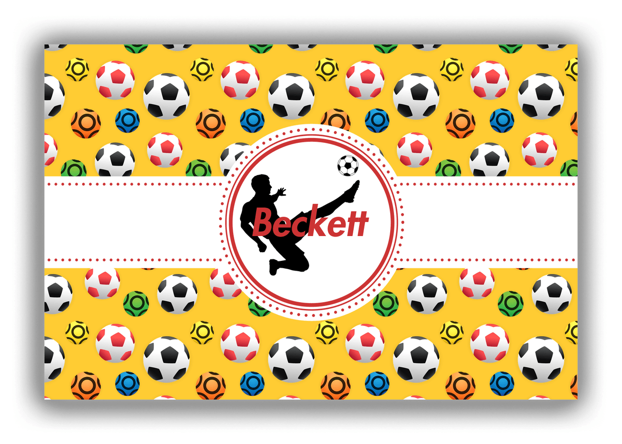 Personalized Soccer Canvas Wrap & Photo Print XLVII - Ribbon Pattern - Boy Silhouette III - Front View