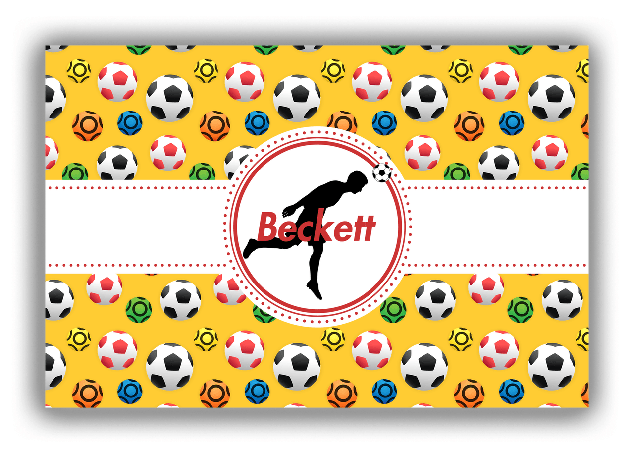 Personalized Soccer Canvas Wrap & Photo Print XLVII - Ribbon Pattern - Boy Silhouette VI - Front View