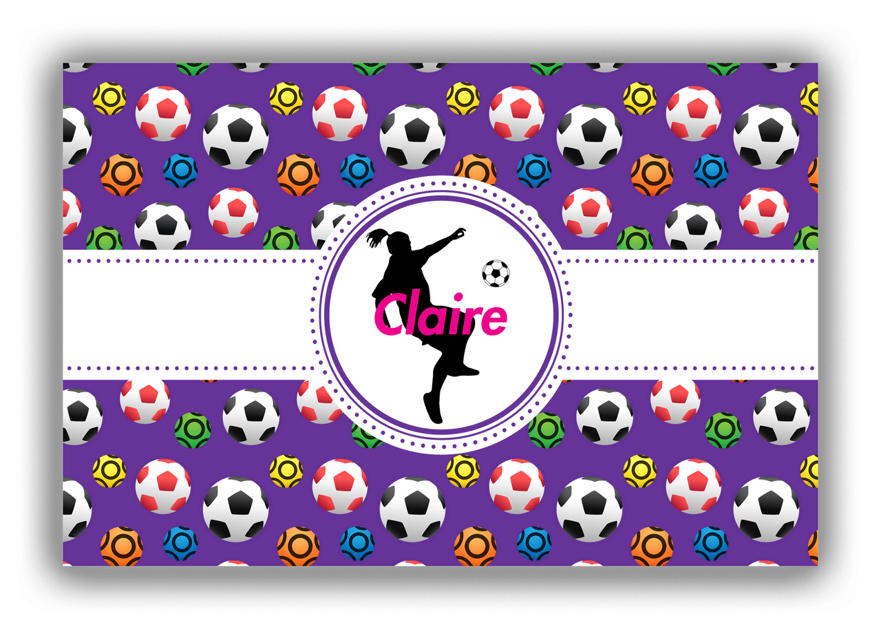 Personalized Soccer Canvas Wrap & Photo Print XLVIII - Ribbon Pattern - Girl Silhouette II - Front View