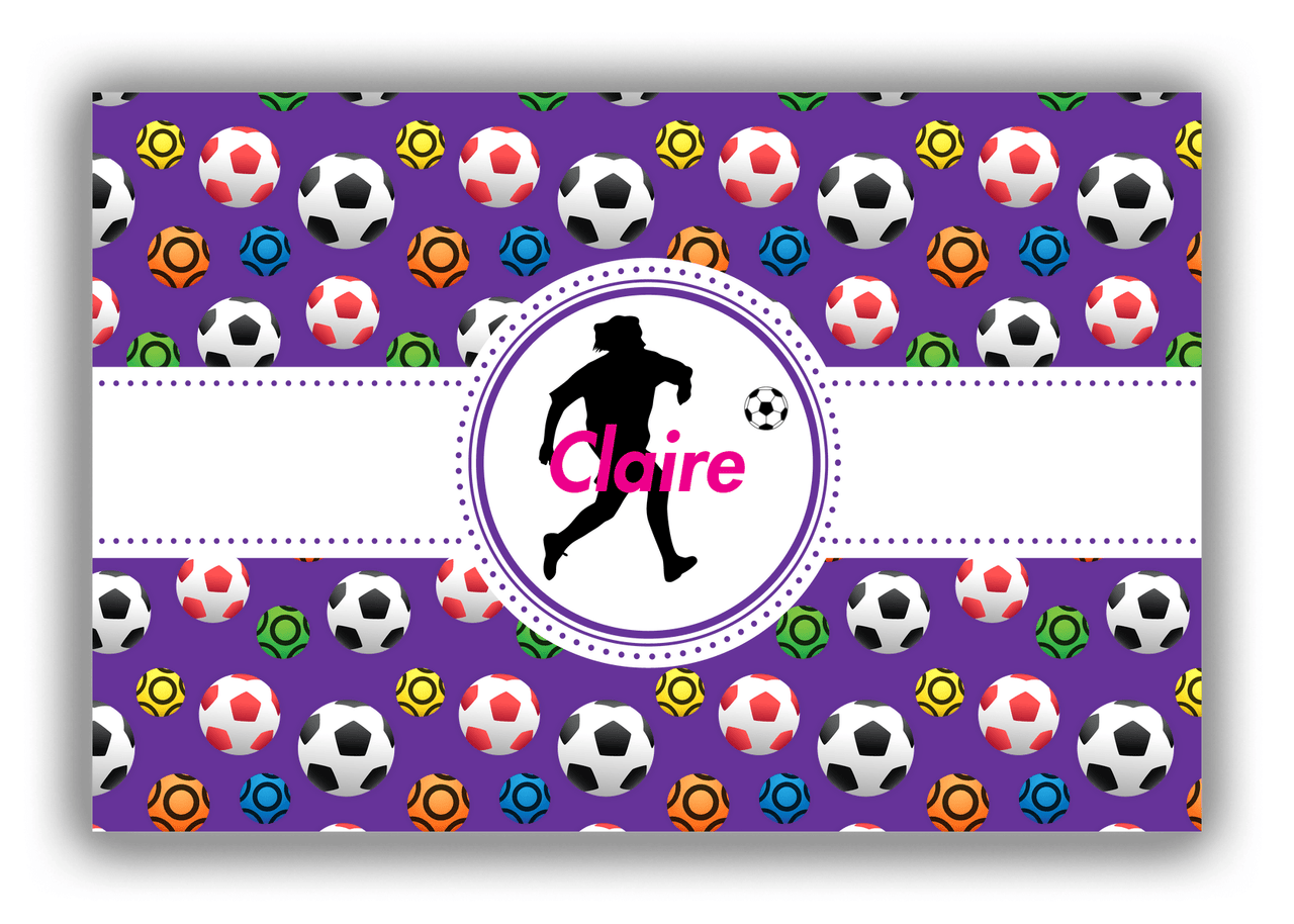 Personalized Soccer Canvas Wrap & Photo Print XLVIII - Ribbon Pattern - Girl Silhouette III - Front View