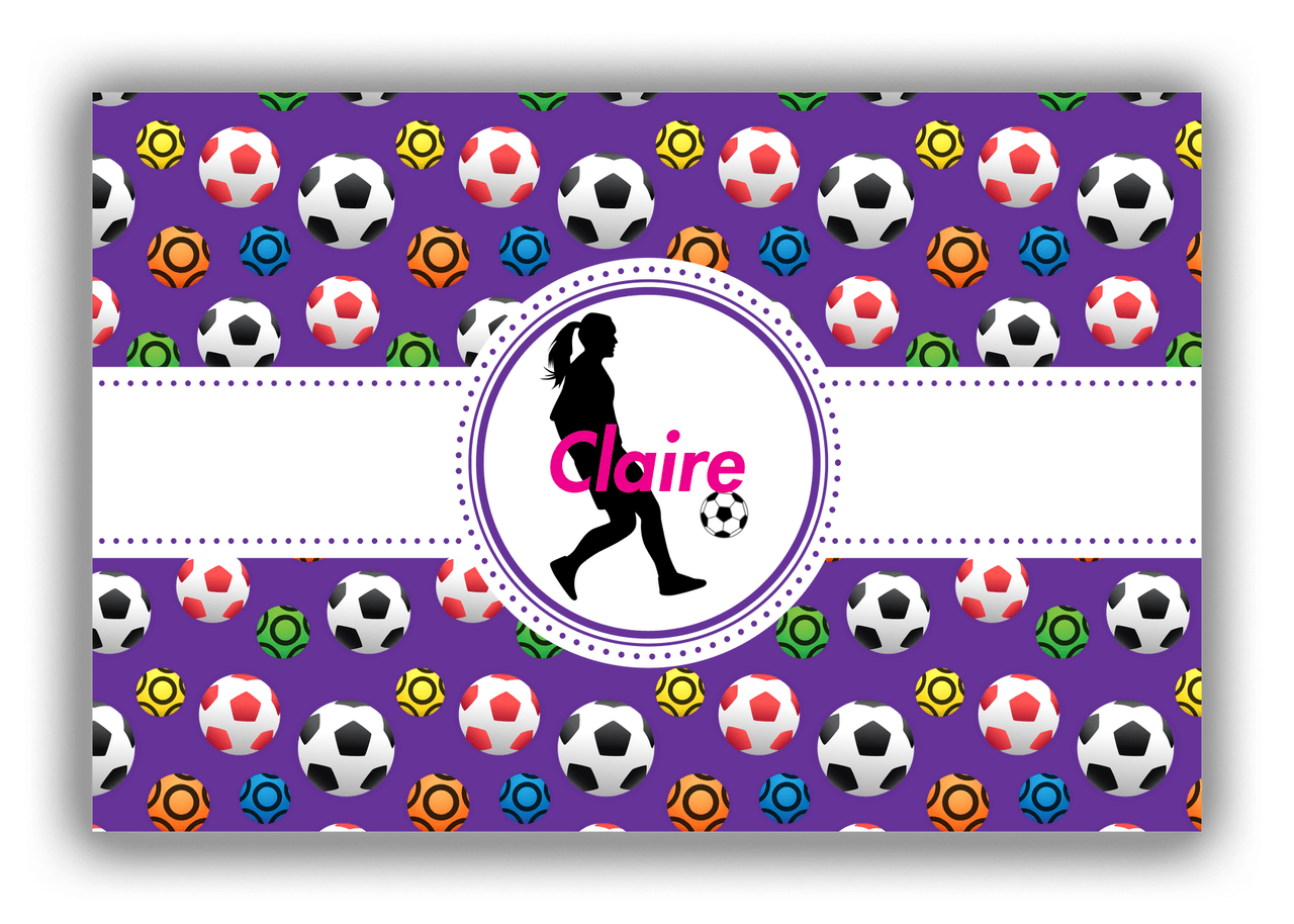 Personalized Soccer Canvas Wrap & Photo Print XLVIII - Ribbon Pattern - Girl Silhouette V - Front View