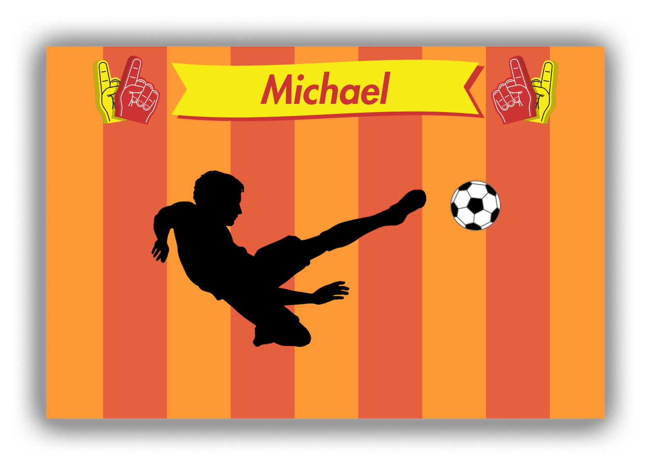 Personalized Soccer Canvas Wrap & Photo Print LI - Striped Ribbon - Boy Silhouette I - Front View