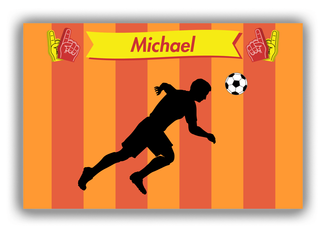 Personalized Soccer Canvas Wrap & Photo Print LI - Striped Ribbon - Boy Silhouette V - Front View