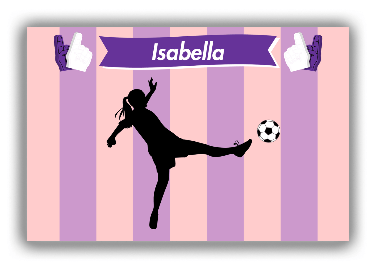 Personalized Soccer Canvas Wrap & Photo Print LII - Striped Ribbon - Girl Silhouette I - Front View