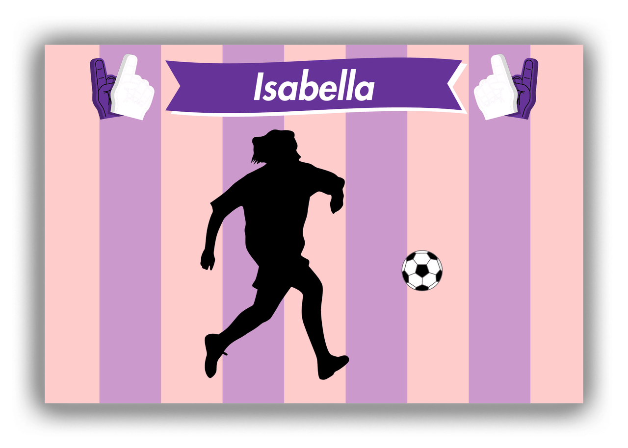 Personalized Soccer Canvas Wrap & Photo Print LII - Striped Ribbon - Girl Silhouette III - Front View