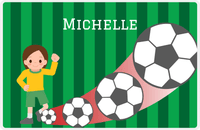Thumbnail for Personalized Soccer Placemat II - Green Background - Brunette Girl -  View