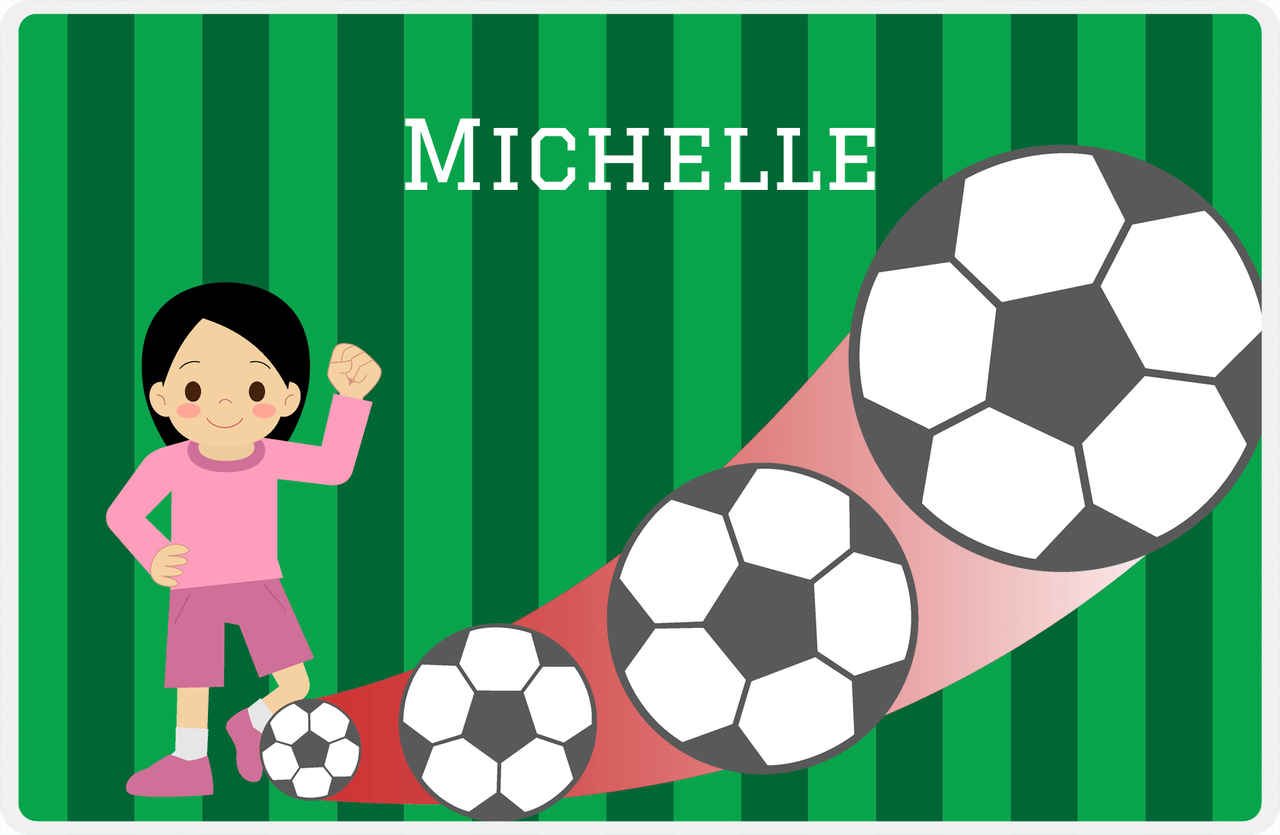 Personalized Soccer Placemat II - Green Background - Asian Girl -  View