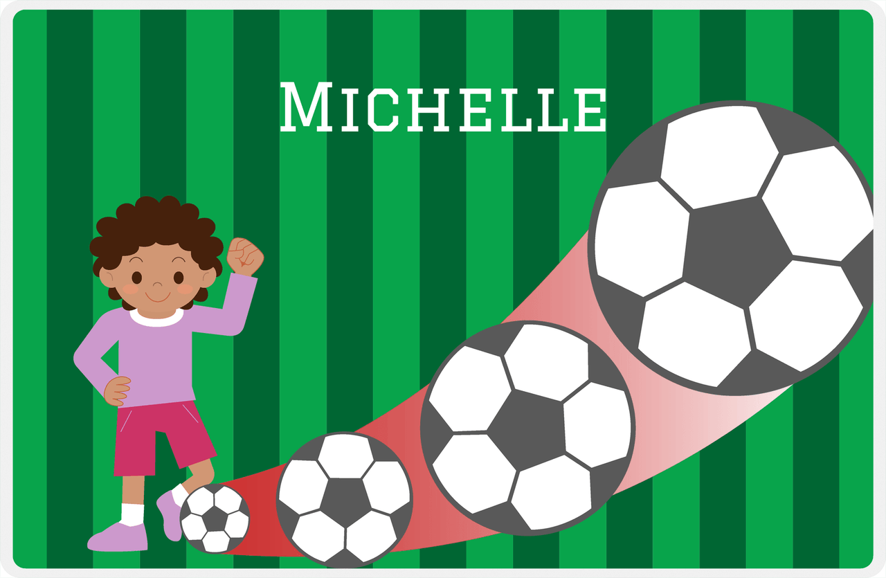 Personalized Soccer Placemat II - Green Background - Black Girl -  View