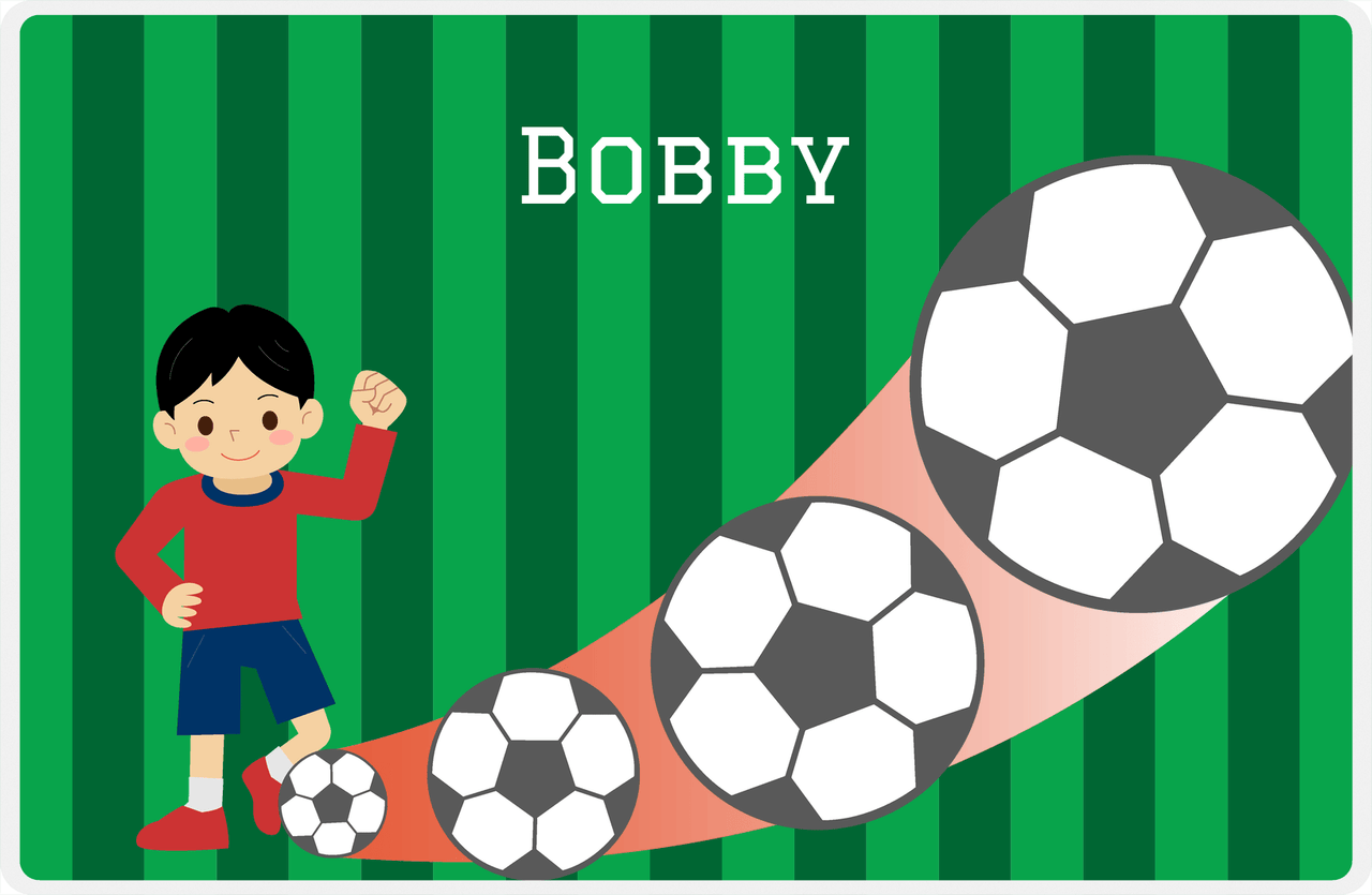 Personalized Soccer Placemat III - Green Background - Asian Boy -  View