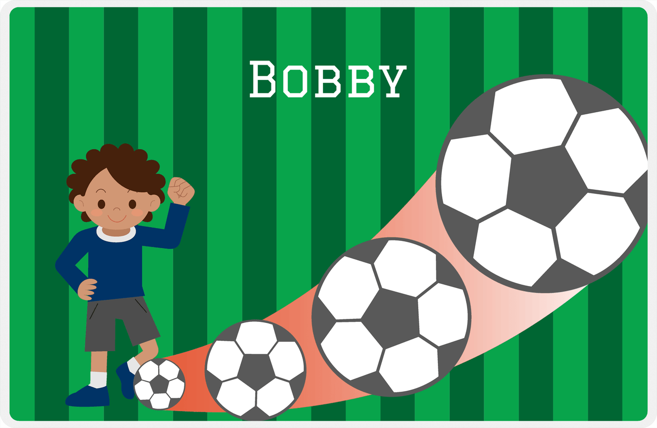 Personalized Soccer Placemat III - Green Background - Black Boy -  View