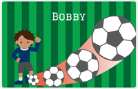 Thumbnail for Personalized Soccer Placemat III - Green Background - Black Boy -  View