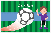 Thumbnail for Personalized Soccer Placemat IV - Green Background - Brunette Girl -  View