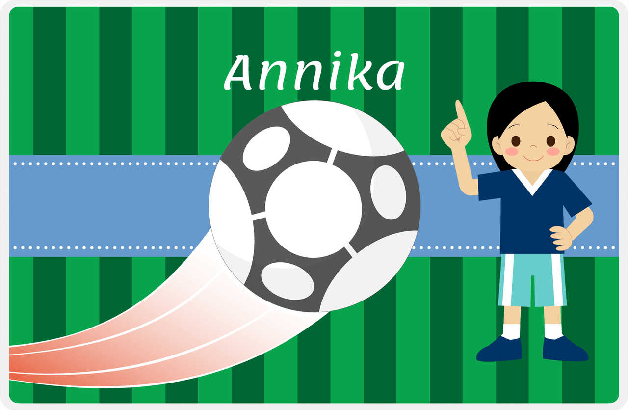 Personalized Soccer Placemat IV - Green Background - Asian Girl -  View