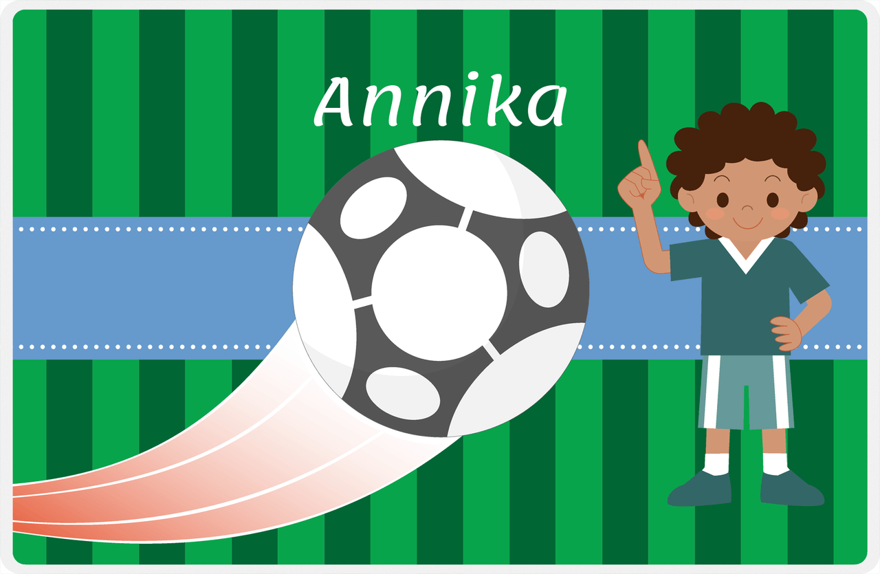 Personalized Soccer Placemat IV - Green Background - Black Girl -  View