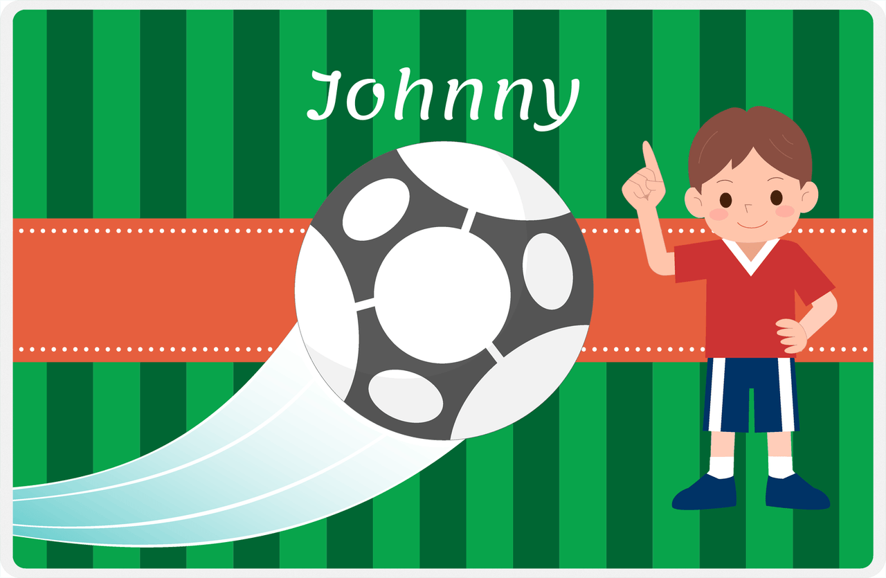 Personalized Soccer Placemat V - Green Background - Brown Haired Boy -  View