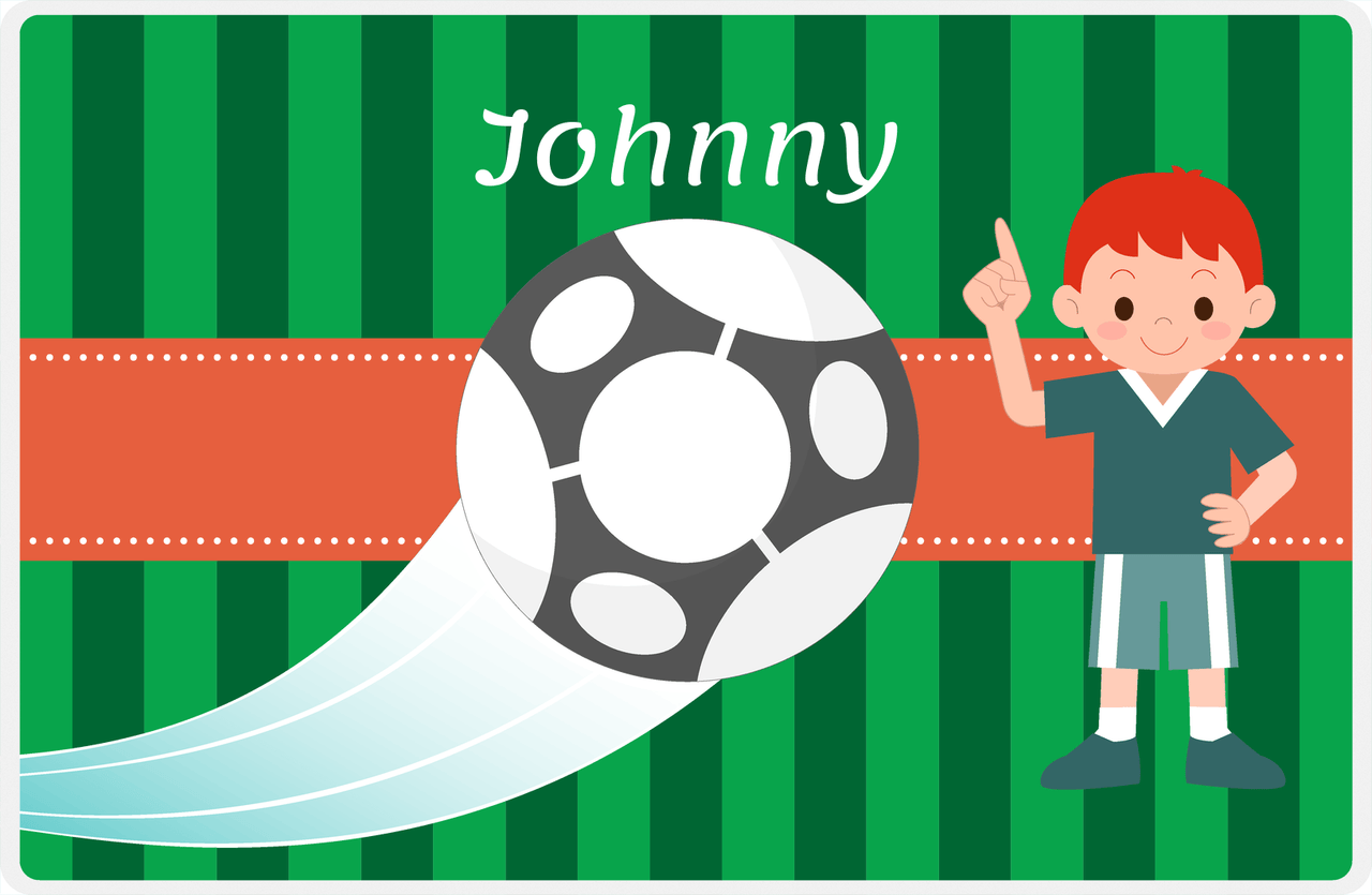 Personalized Soccer Placemat V - Green Background - Redhead Boy -  View