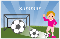 Thumbnail for Personalized Soccer Placemat VII - Blue Background - Blonde Girl -  View