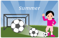 Thumbnail for Personalized Soccer Placemat VII - Blue Background - Black Hair Girl -  View