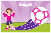 Thumbnail for Personalized Soccer Placemat XIII - Purple Background - Brunette Girl -  View